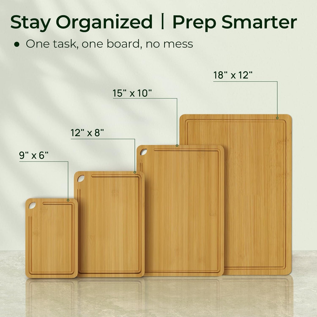 4-Pcs Natural Wood Cutting Board Set Kitchen Tools with Juice Groove, Wooden Chopping Board for