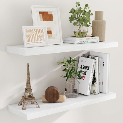 Fun Memories White Floating Shelves 36 Inch Long, 9 Inch Deep Wall Shelves Set of 2, 36 x 9