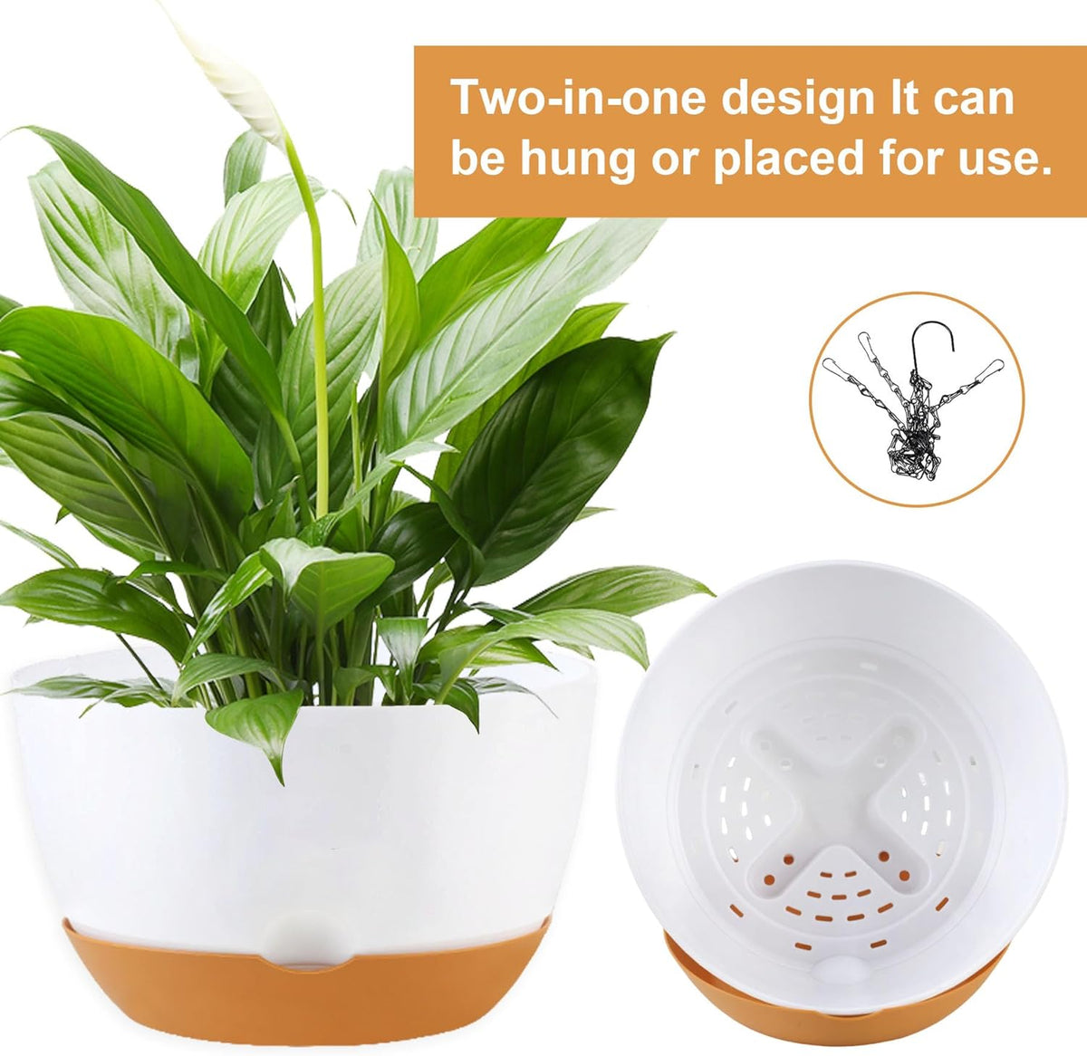 8/10/12 inch Hanging Planters for Indoor Outdoor Plants with Self-Watering Pots, 3 Pack Plastic