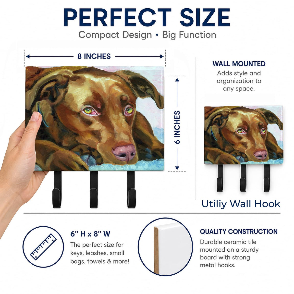 Caroline's Treasures 7420TH68 Chocolate Labrador Waiting Leash or Key Holder, Wall Hooks, Key Hooks