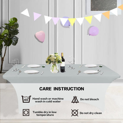 IVAPUPU 2 Pack 8FT Table Cloth for Rectangular Fitted Events Stretch Grey Table Covers Washable