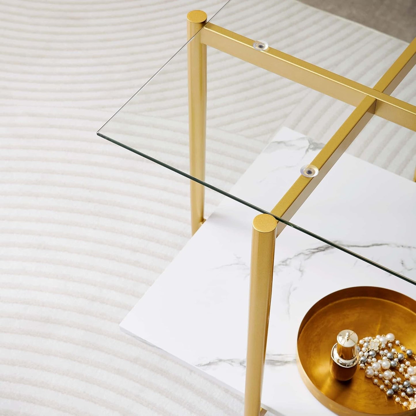 Square Glass End Table, Mid-Century Modern Design Sofa Table, for Living Room, L18 x W18 x H23