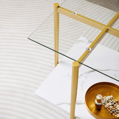 Square Glass End Table, Mid-Century Modern Design Sofa Table, for Living Room, L18 x W18 x H23