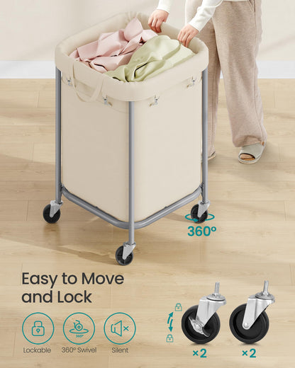 SONGMICS Laundry Basket, Rolling Steel Frame with 2 Locking Wheels, 170 L