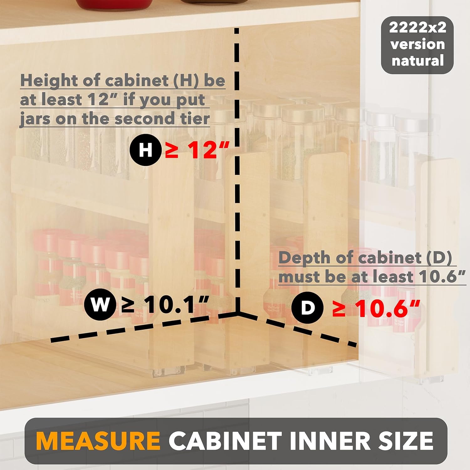 SpaceAid Bamboo Pull Out Spice Rack Organizer for Cabinet, Heavy Duty Slide Out Seasoning Kitchen