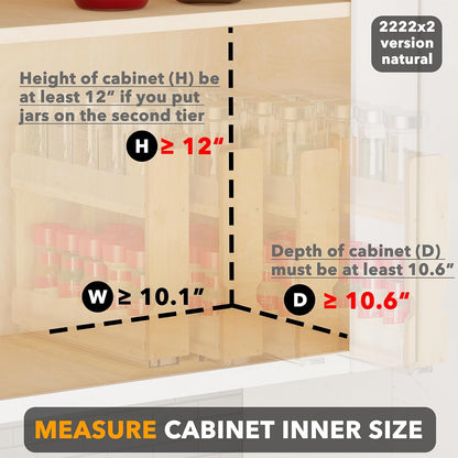 SpaceAid Bamboo Pull Out Spice Rack Organizer for Cabinet, Heavy Duty Slide Out Seasoning Kitchen