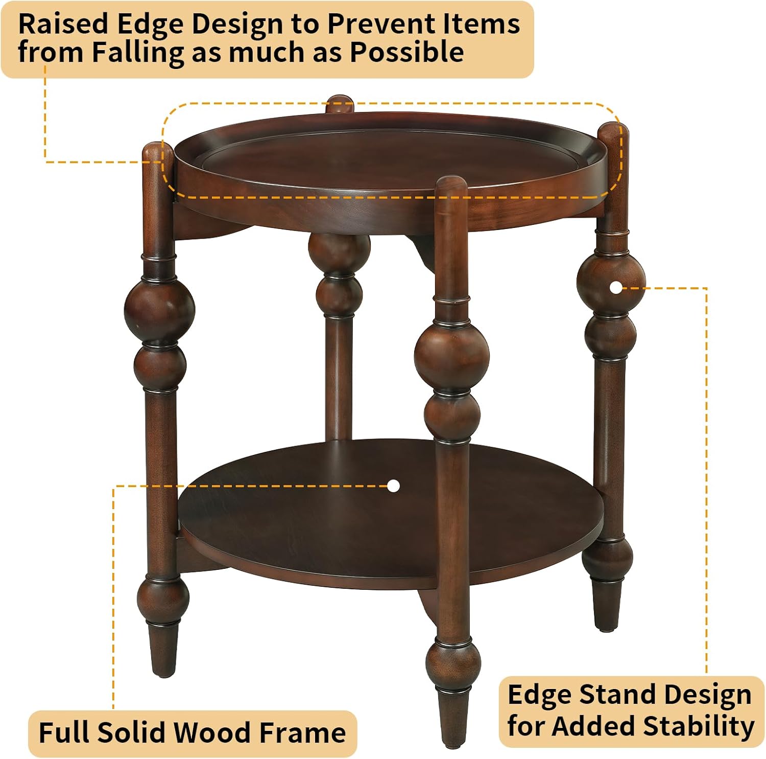 23" Round End Table, Mid Century Modern Side Table with Solid Wood Frame and Top, Small Night Stand