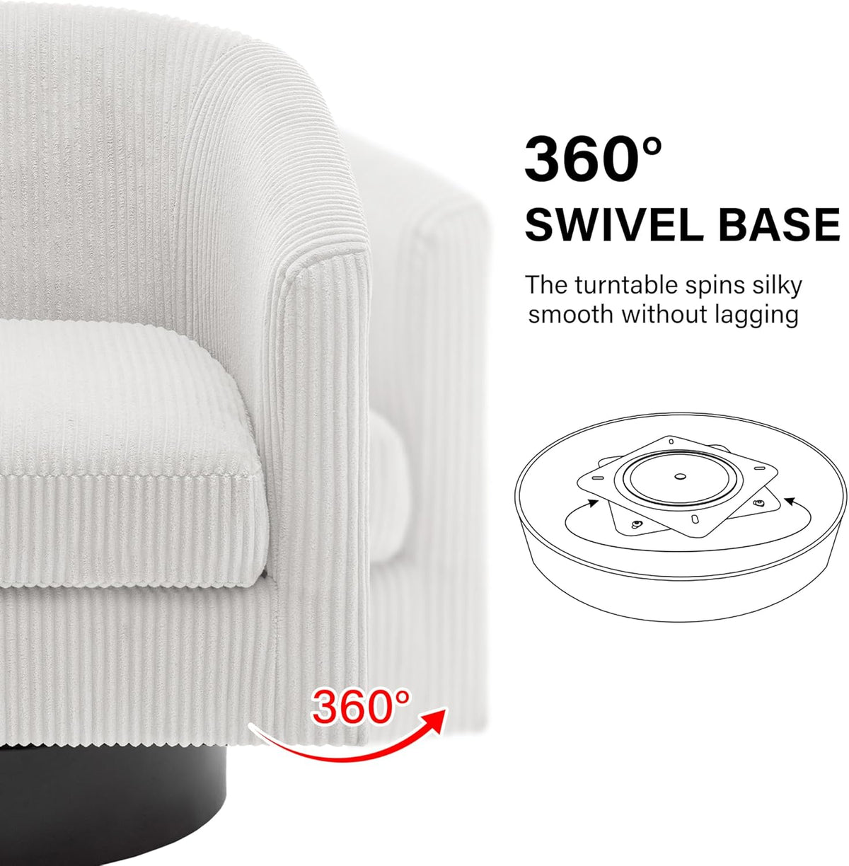 Swivel Barrel Accent Chair, Modern Round Corduroy Fabric Arm Chair for Living Room, Bedroom, Comfy