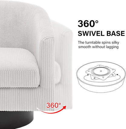 Swivel Barrel Accent Chair, Modern Round Corduroy Fabric Arm Chair for Living Room, Bedroom, Comfy
