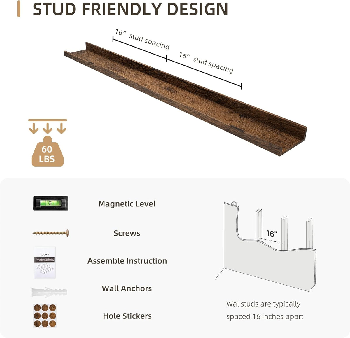 Picture Ledge Shelf, Wood Long Floating Shelves for Wall, Set of 2, 48 inch Picture Ledge Shelves