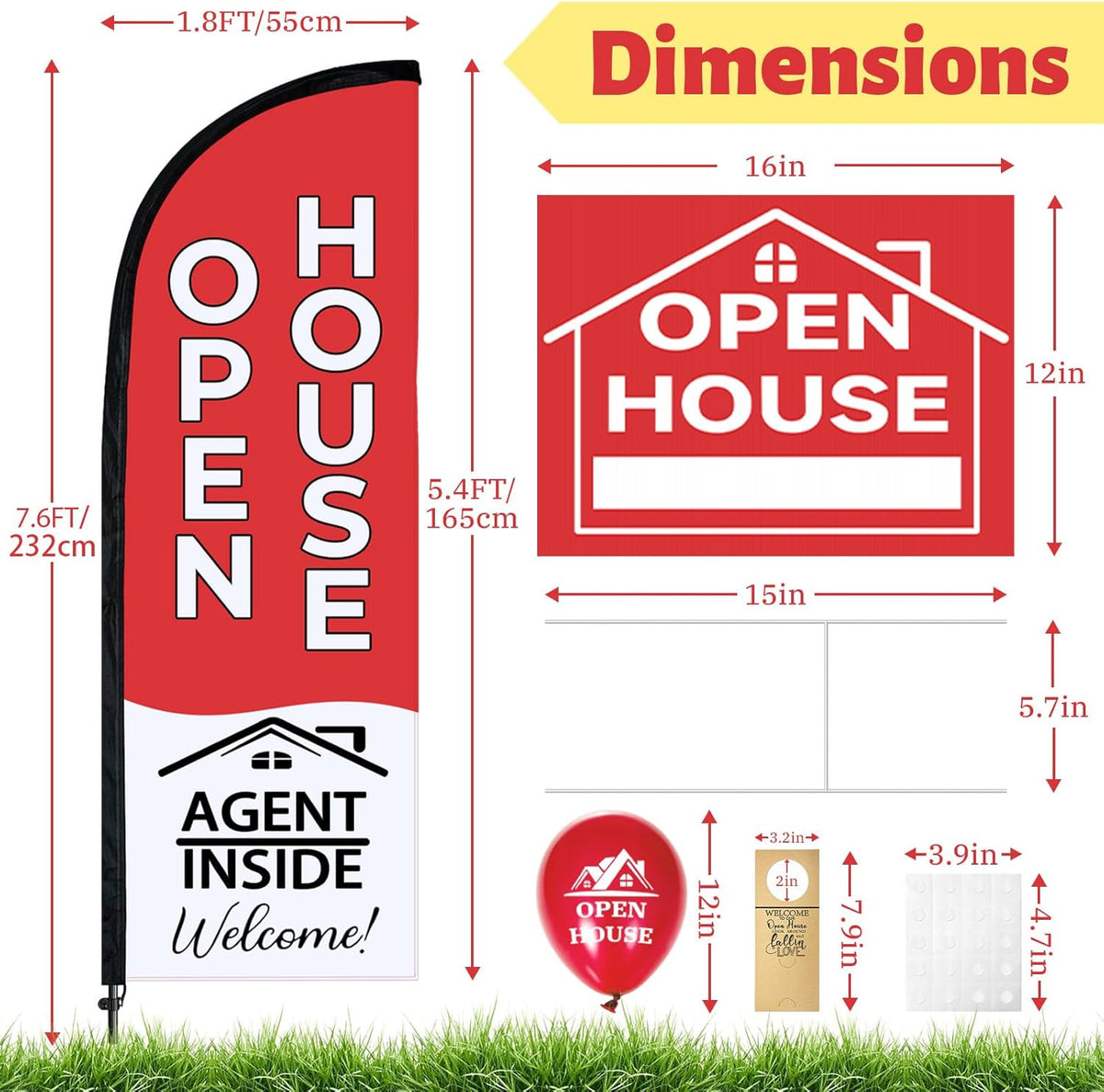 44 Pcs Open House Signs for Real Estate Agent Supplies, Double Sided Open House Flag with Poles