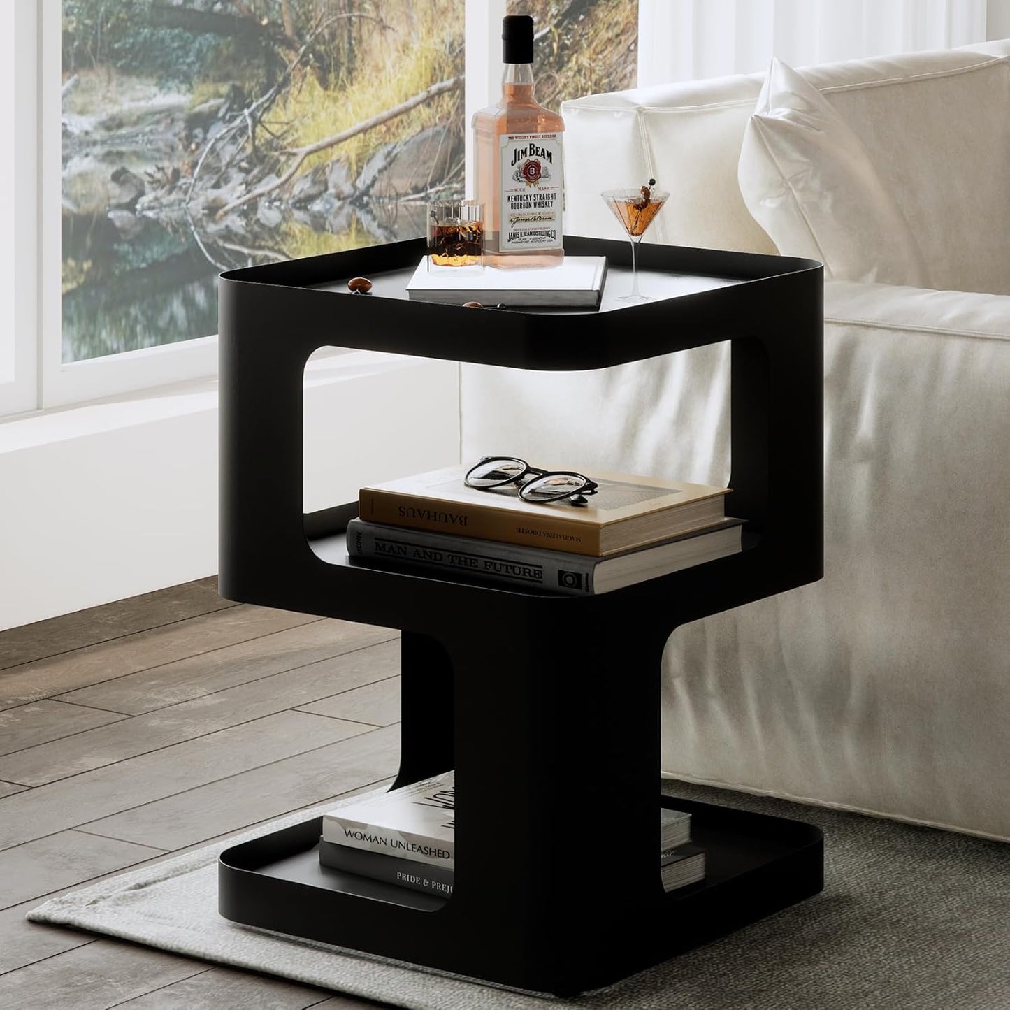 Side Table,Modern end Table,Unique nightstand,Bedside Table,Black Metal Night Stand with
