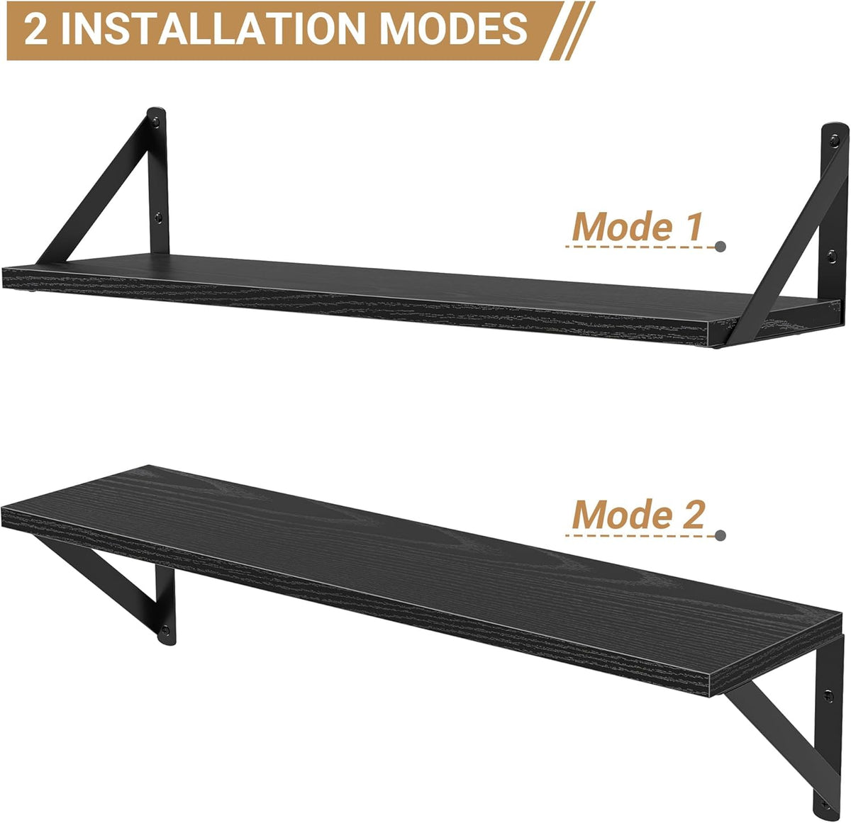 Heimlove Floating Shelves for Wall, 24 Inch Long Wood Floating Shelves Set of 3, Wall Mounted