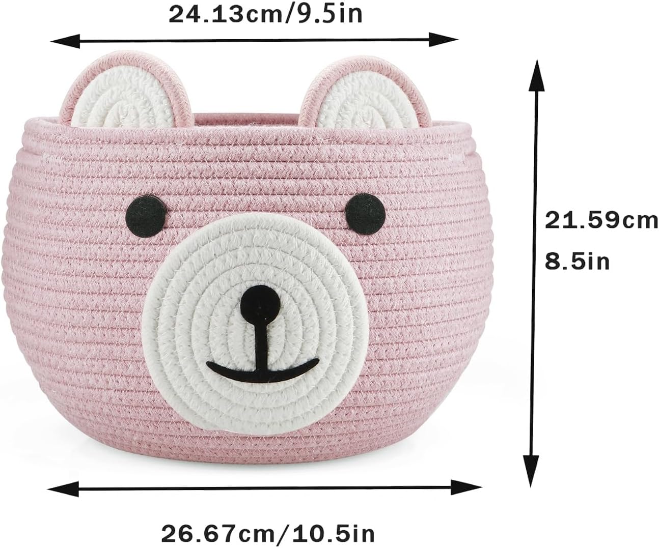 PandaEar Cotton Rope Baby Basket, Baby Gift Basket Nursery Laundry Organizer with Cute Bear Design