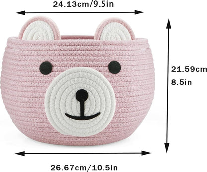 PandaEar Cotton Rope Baby Basket, Baby Gift Basket Nursery Laundry Organizer with Cute Bear Design