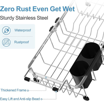GSlife Expandable in Sink Small Dish Drying Rack - Stainless Steel Capacity Adjustable Over The