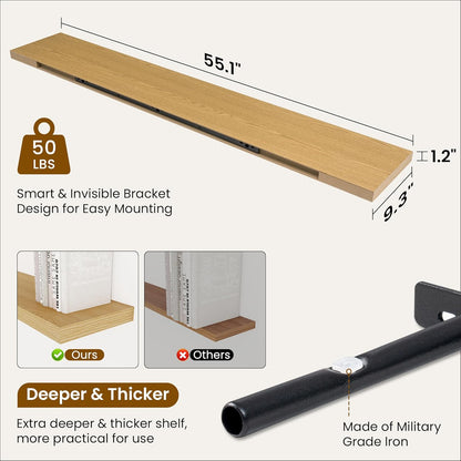Fun Memories 55 Inch Fireplace Mantel Shelf -Long Floating Shelves, Deep Wall Mounted Farmhouse
