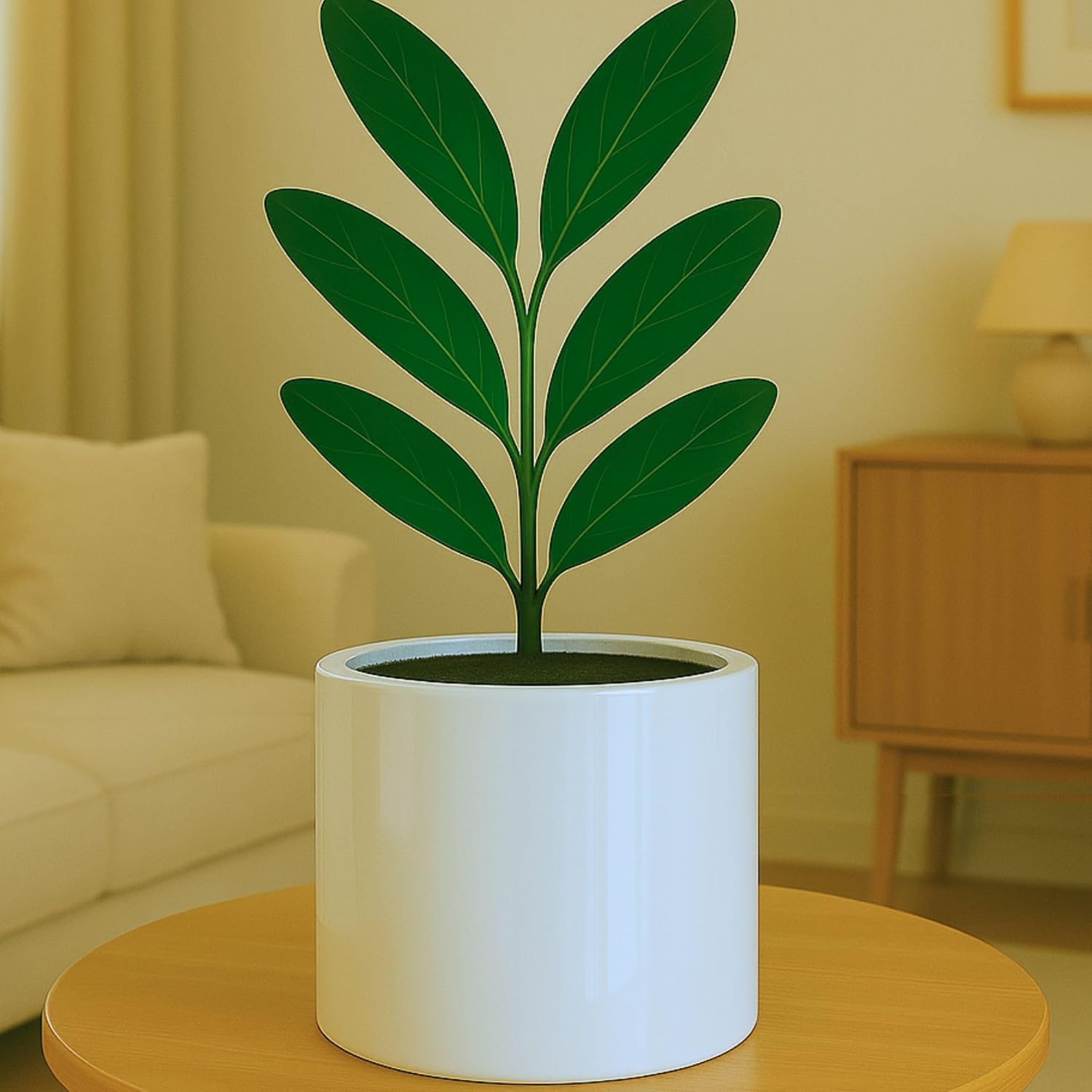 Fox & Fern 8 Inch Plant Pot with Drainage Plug — Premium Lightweight Fiberstone Glossy White