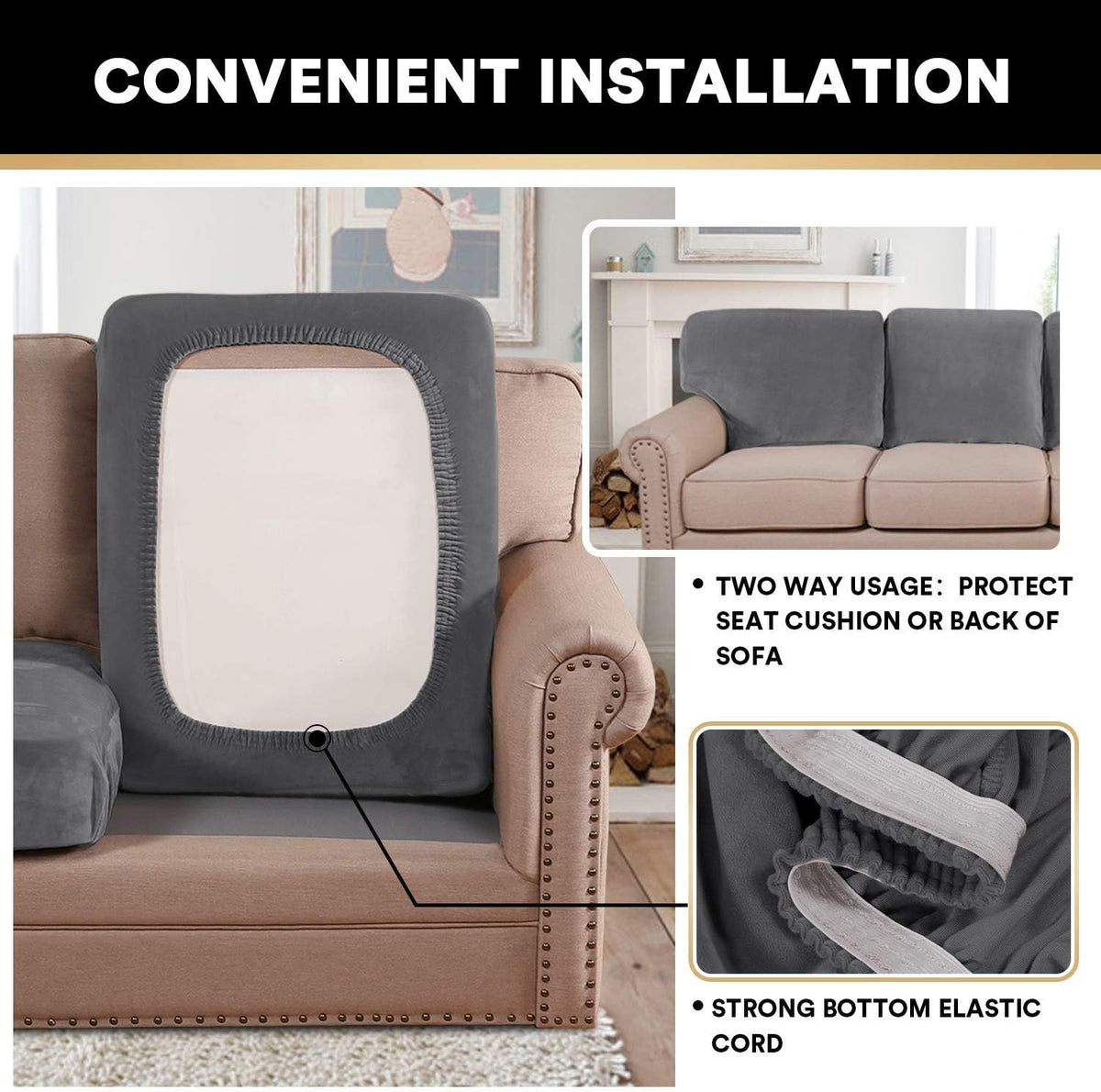 PrinceDeco Velvet Stretch Couch Cushion Cover Extra Large Cushion Slipcover for Chair Loveseat Sofa