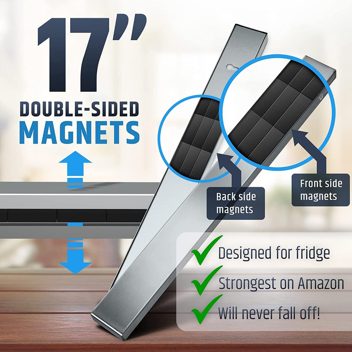 Premium Magnetic Knife Holder for Refrigerator that Doesn't Slide – 17 Inch Professional Double