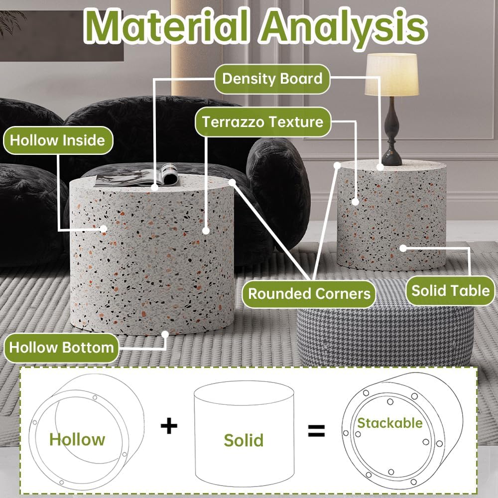 Round Nesting Coffee Tables Modern Terrazzo Coffee Table Small Round Coffee Table Circular Side