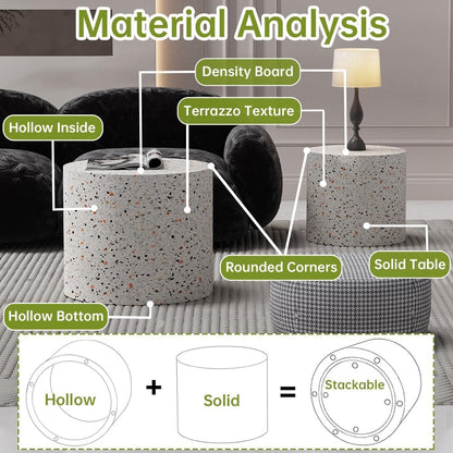 Round Nesting Coffee Tables Modern Terrazzo Coffee Table Small Round Coffee Table Circular Side