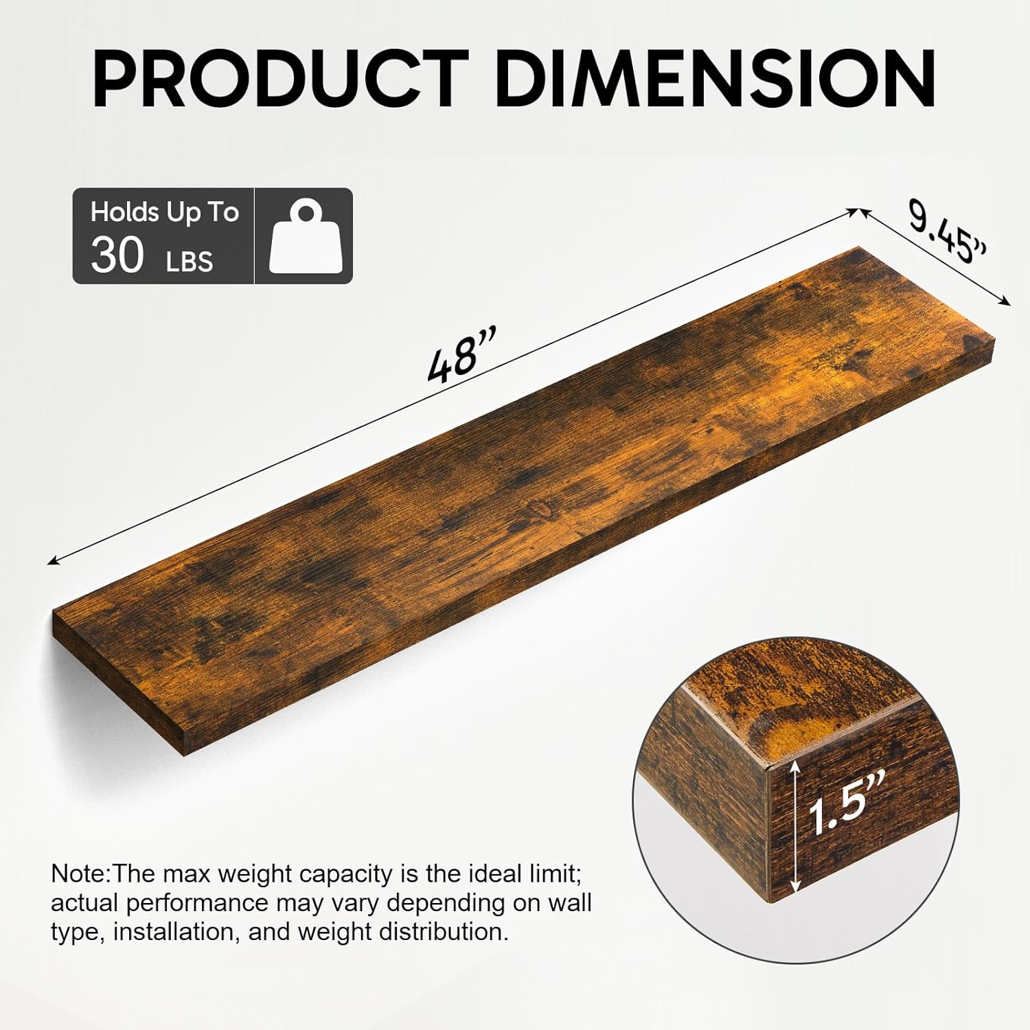 BAYKA Floating Shelves, 48 inches Long Wall Mounted Rustic Wood Shelves for Bathroom, Bedroom
