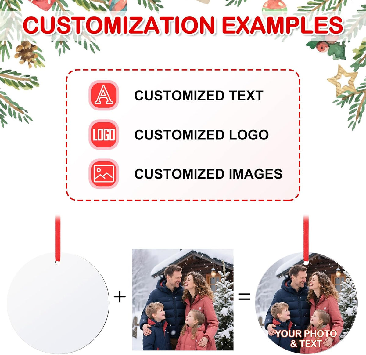 Personalized Photo Christmas Ornaments Double-Sided Metal Custom Picture Christmas Ornament 2024