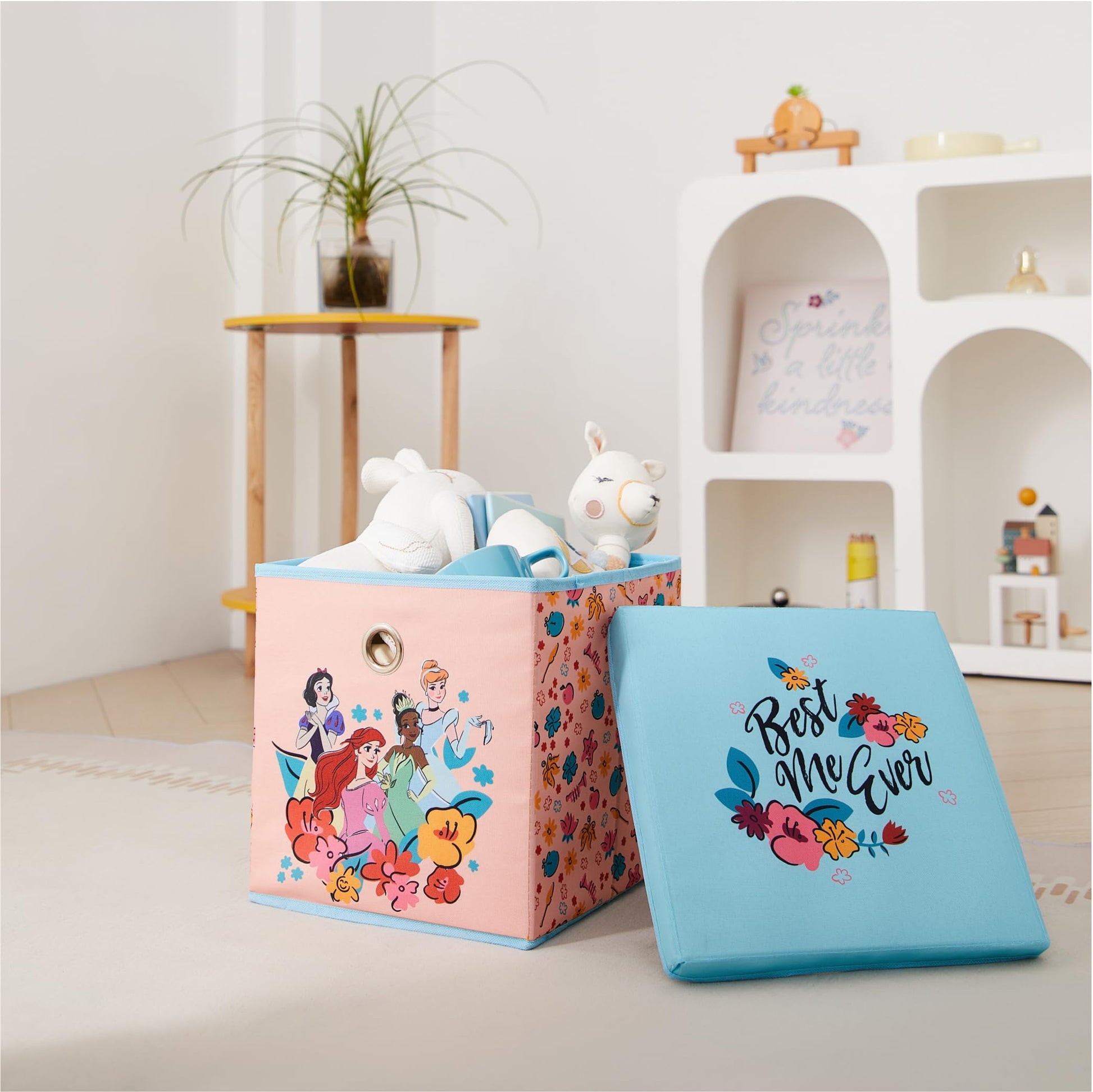 Idea Nuova Disney Princess Collapsible Fabric Storage Cube,10” Organizer Bin with Lid for Bedroom