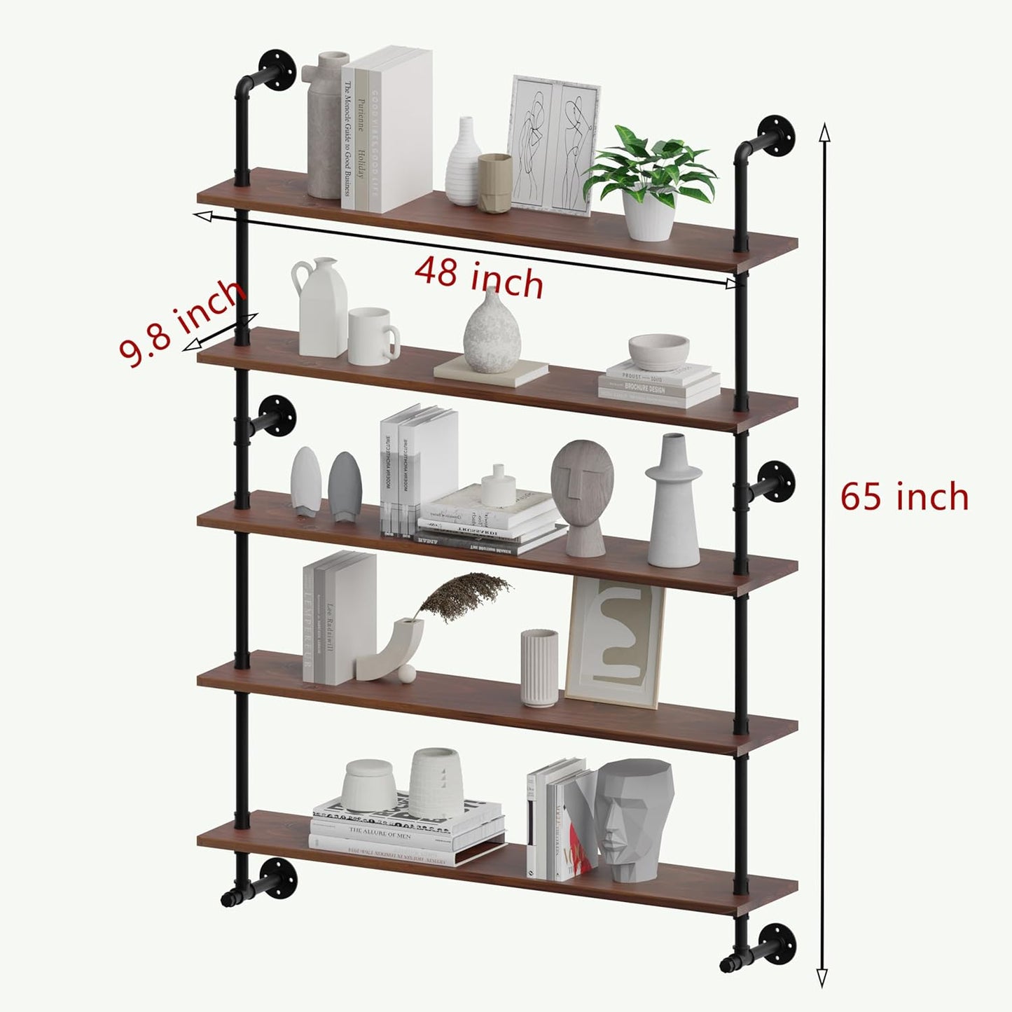 Industrial Pipe Wall Shelves Pipe Shelving with Real Wood Plank ,48 Inches Floating Shelves for