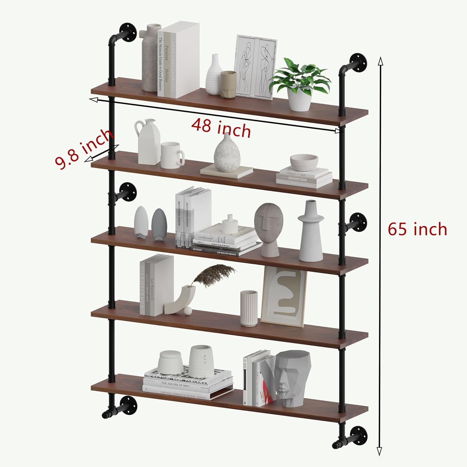Industrial Pipe Wall Shelves Pipe Shelving with Real Wood Plank ,48 Inches Floating Shelves for