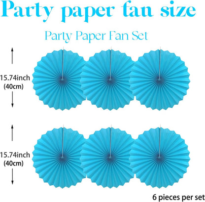 BARTHEW Blue Hanging Paper Fans,Blueaccessories Paper Decorations for Party,Blue Harmony Classroom