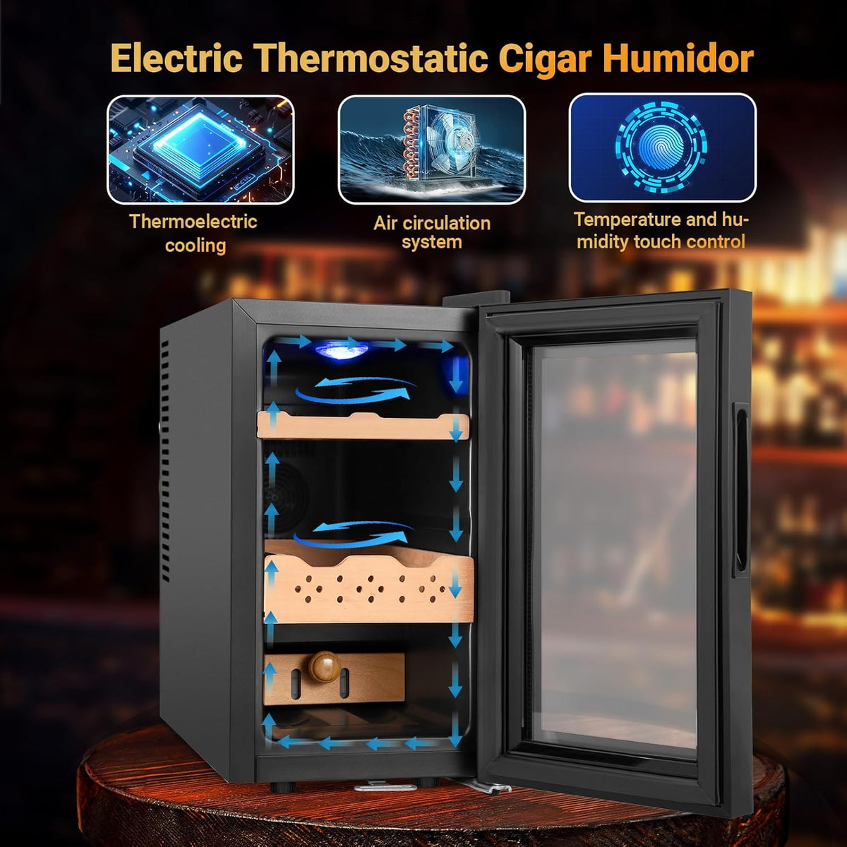 Electric Cigar Humidor, 25L 200 Counts Large Capacity,Thermostatic Electric Cooler Cabinet with