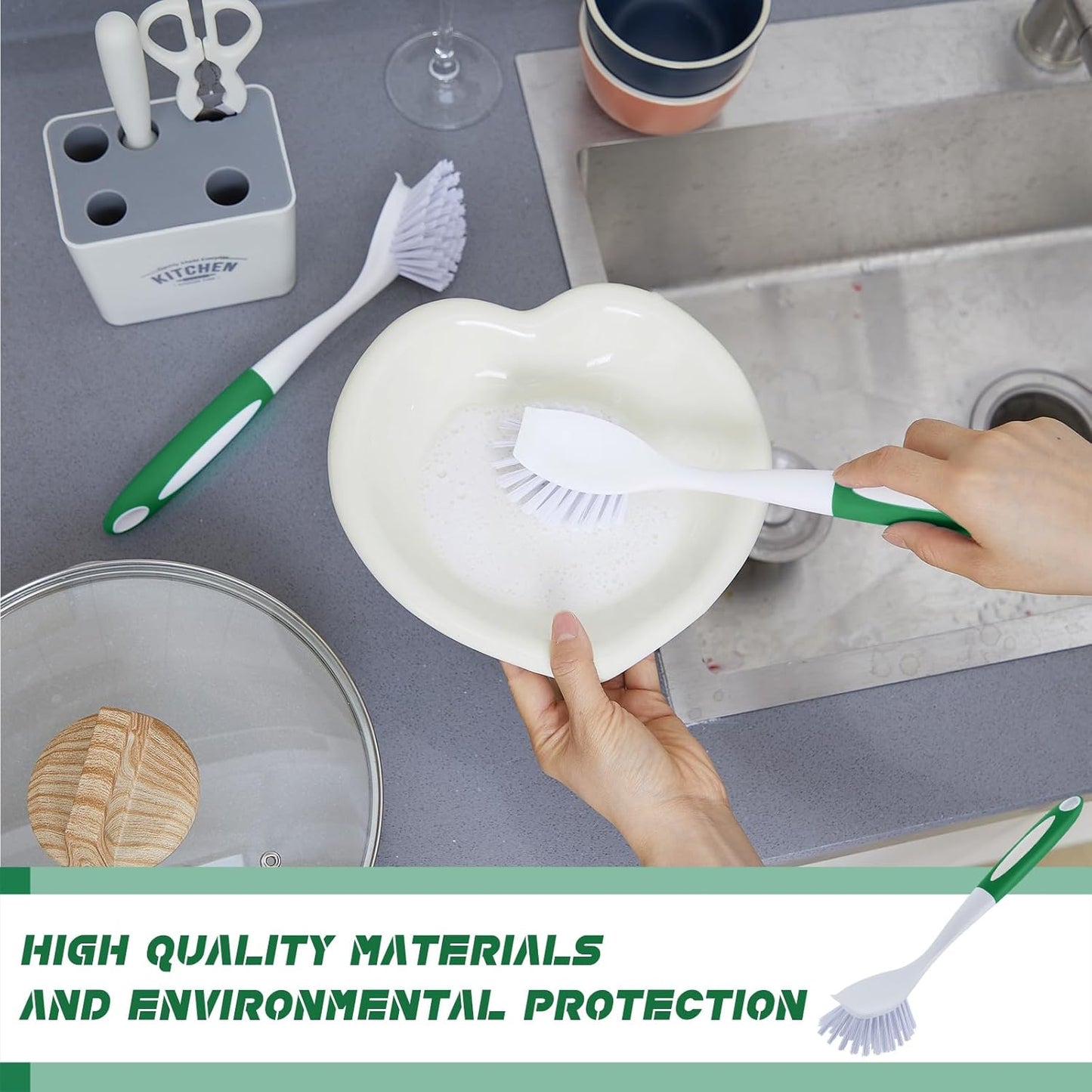 Hsei 30 Pcs Kitchen Scrub Dish Brush Bulk with 11 Inch Handle Cleaning Dish Scrubber with Stiff