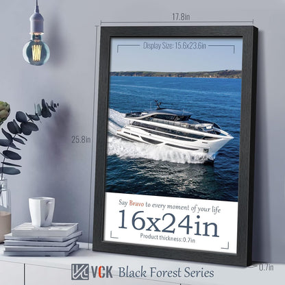 VCK 16x24 Poster Frames Set of 3, Black Solid Wood Picture Frame, Textured Exclusive Wall Gallery