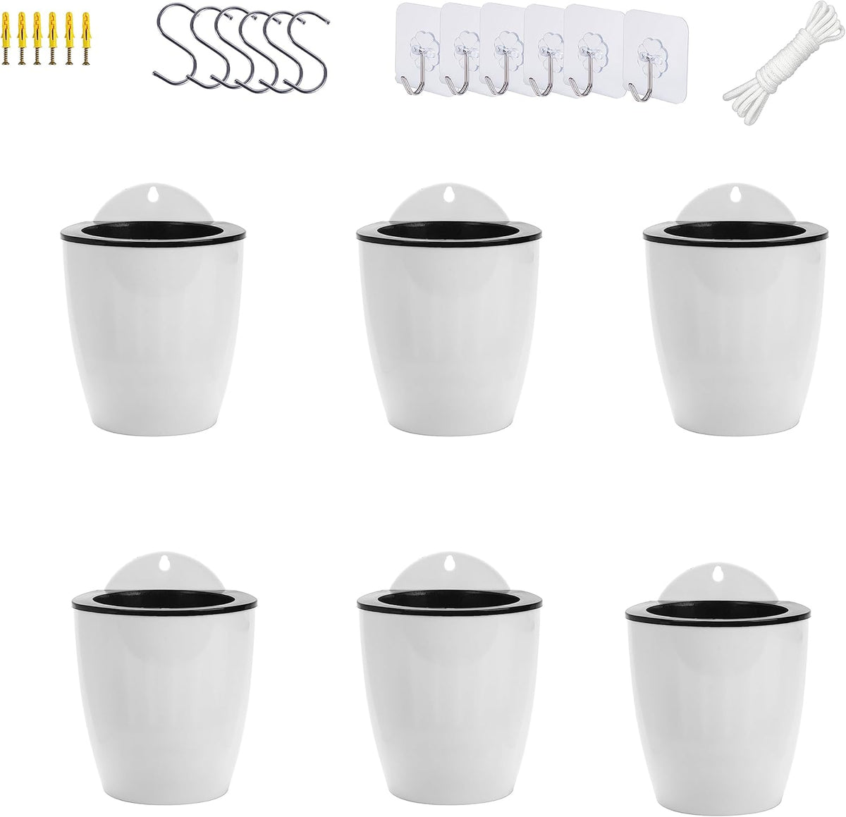 ORIMERC 6 Pack White Self Watering Wall Hanging Planter Pots Vertical Garden Window Mount Indoor
