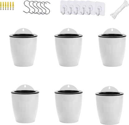 ORIMERC 6 Pack White Self Watering Wall Hanging Planter Pots Vertical Garden Window Mount Indoor