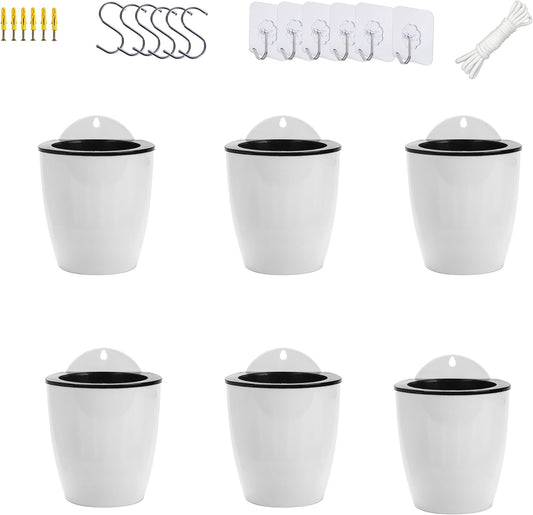 ORIMERC 6 Pack White Self Watering Wall Hanging Planter Pots Vertical Garden Window Mount Indoor
