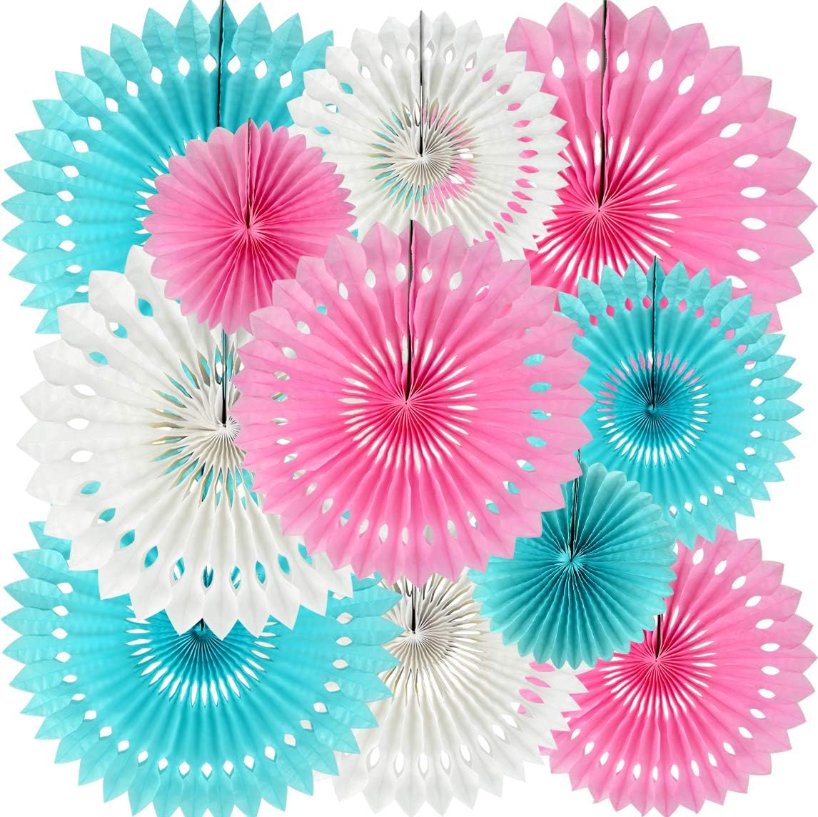 He or She Gender Party Supplies Blue Pink White Hanging Honeycomb Round Paper Fans for Birthday