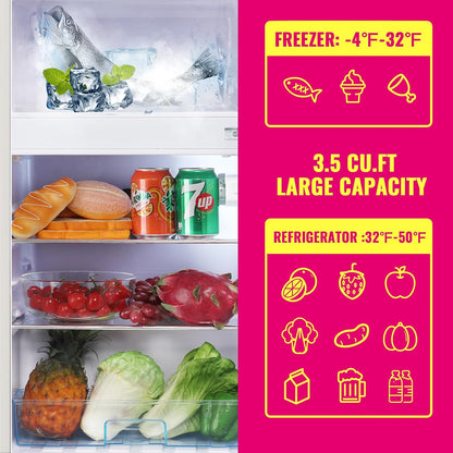 Mini Fridge Dual Door Refrigerator with Freezer, 3.5 Cu.Ft Compact Refrigerator with Handle
