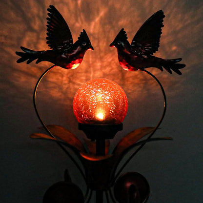 VCUTEKA Cardinal Solar Lights Outdoor Metal Garden Stake Waterproof Crackle Glass Globe Garden
