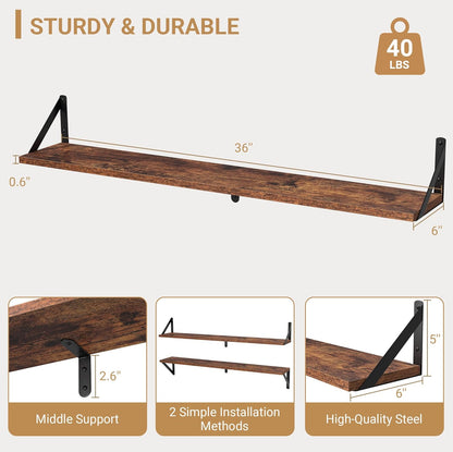 Heimlove Floating Shelves for Wall, 36 Inch Long Wood Floating Bookshelf Set of 3, Wall Mounted