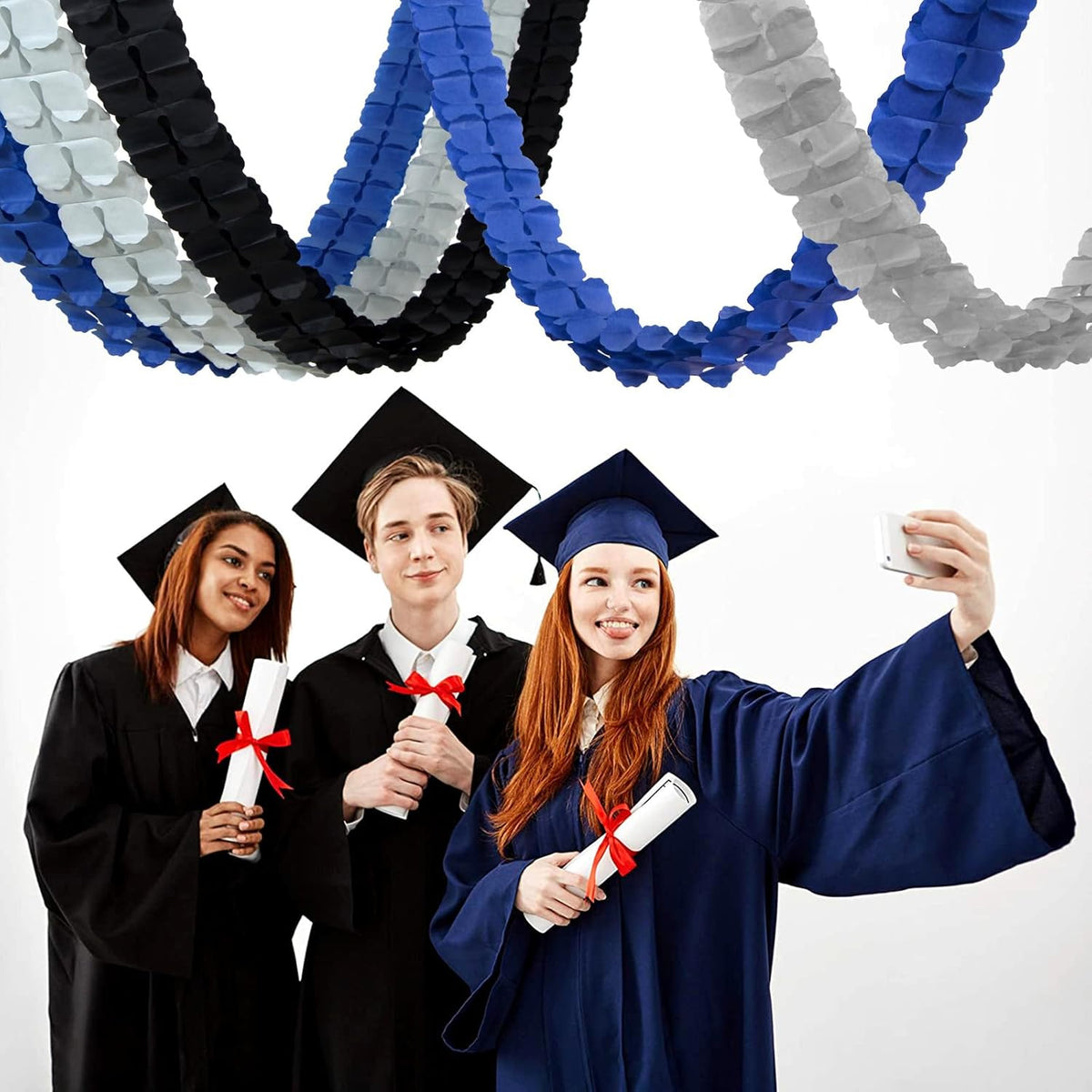 Navy-Blue Black-Silver Party-Decorations Streamers Garland - 157Ft Graduation Four-Leaf Clover