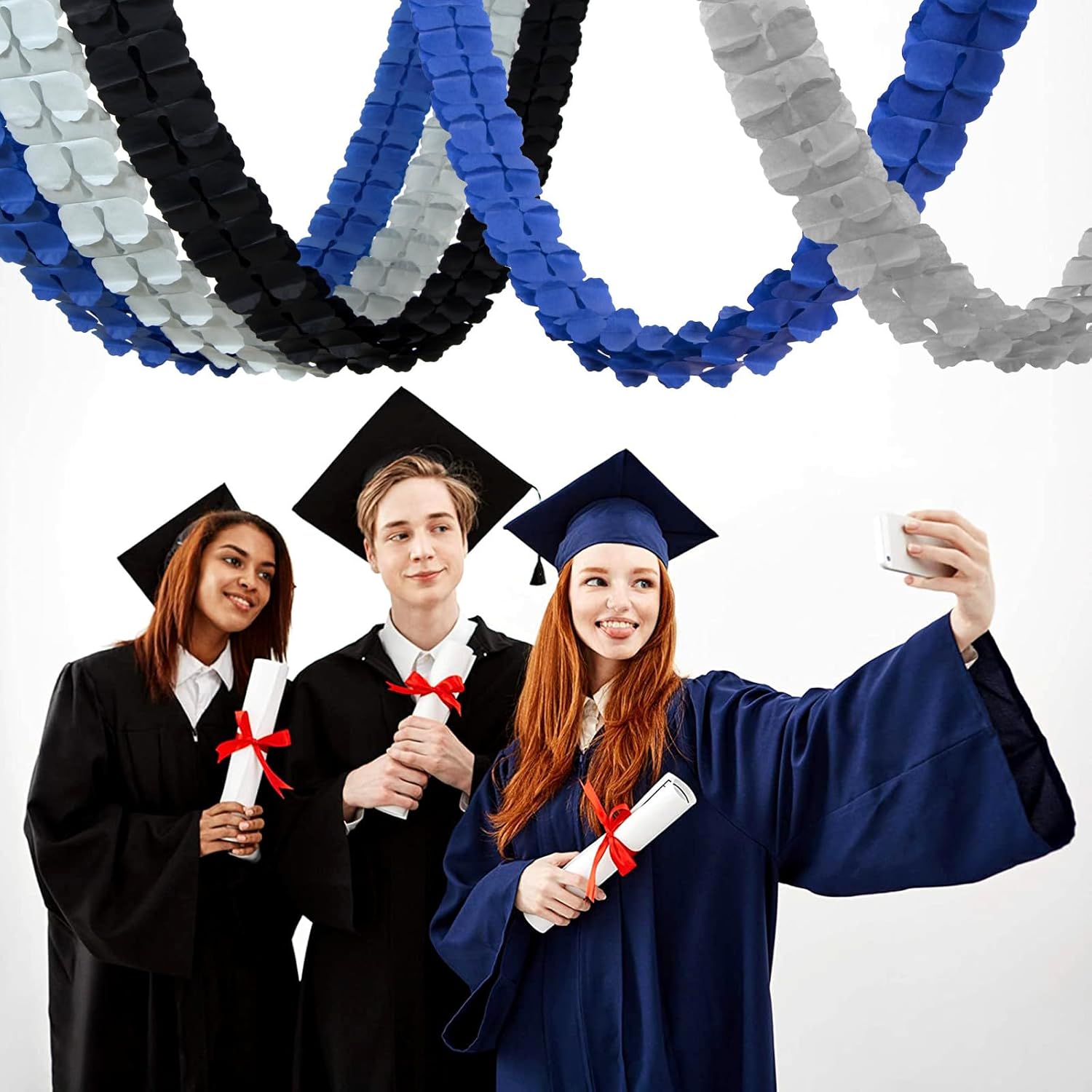 Navy-Blue Black-Silver Party-Decorations Streamers Garland - 157Ft Graduation Four-Leaf Clover