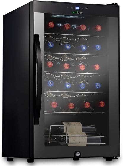 Nutrichef 24 Bottle Wine Fridge | Single Zone Wine Chiller | Adjustable Temperature Control 41°F to