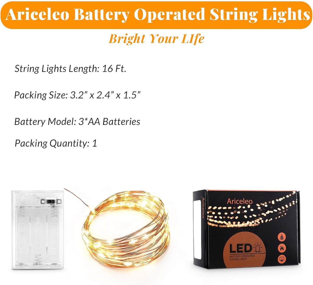 Led Fairy Lights Battery Operated, 1 Pack Mini Battery Powered Copper Wire Starry Fairy Lights for
