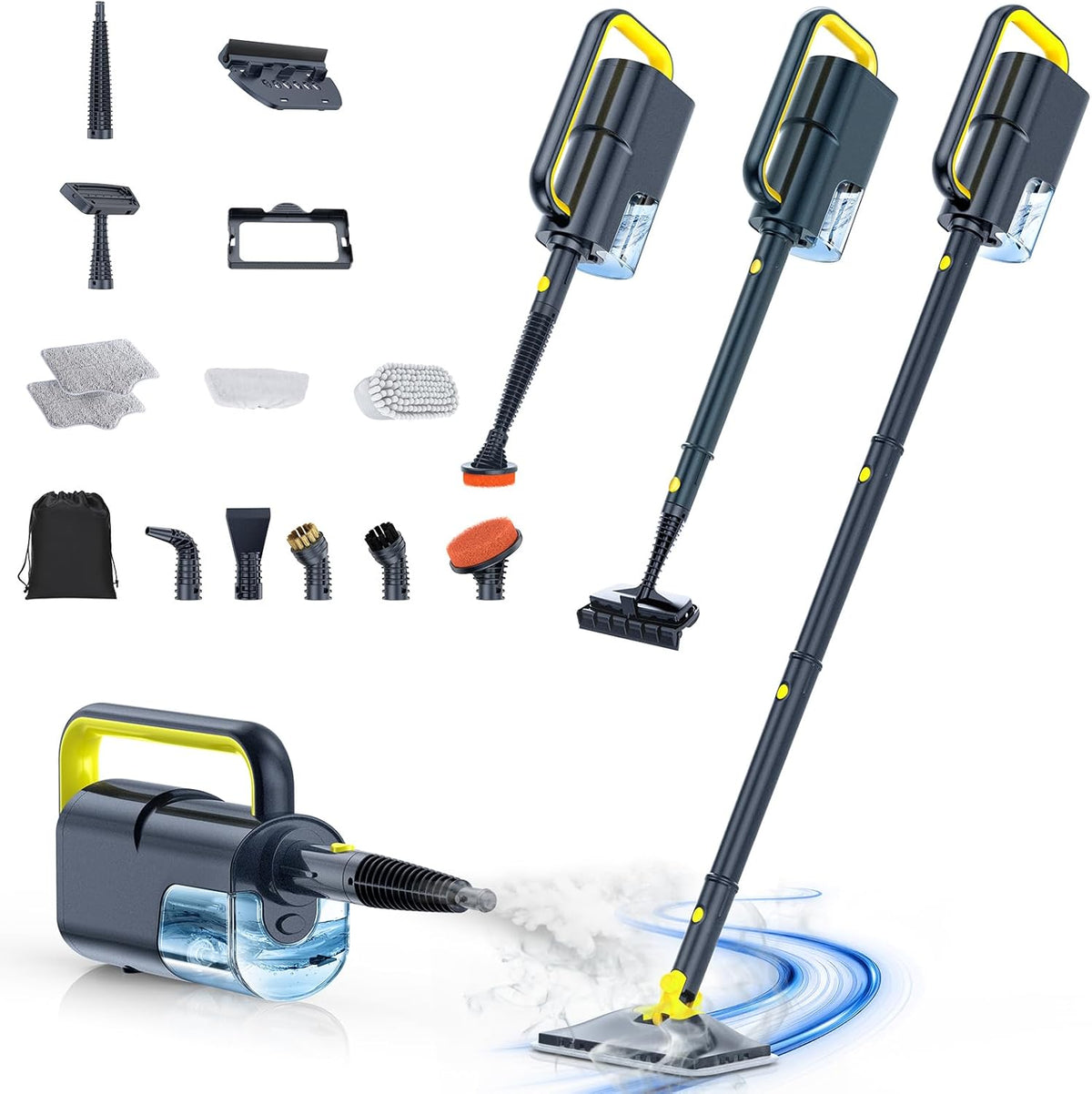ScrubWiz Steam Mop Cleaner with Detachable Handheld Steamer, 10-in-1 Multi Accessories, Washable