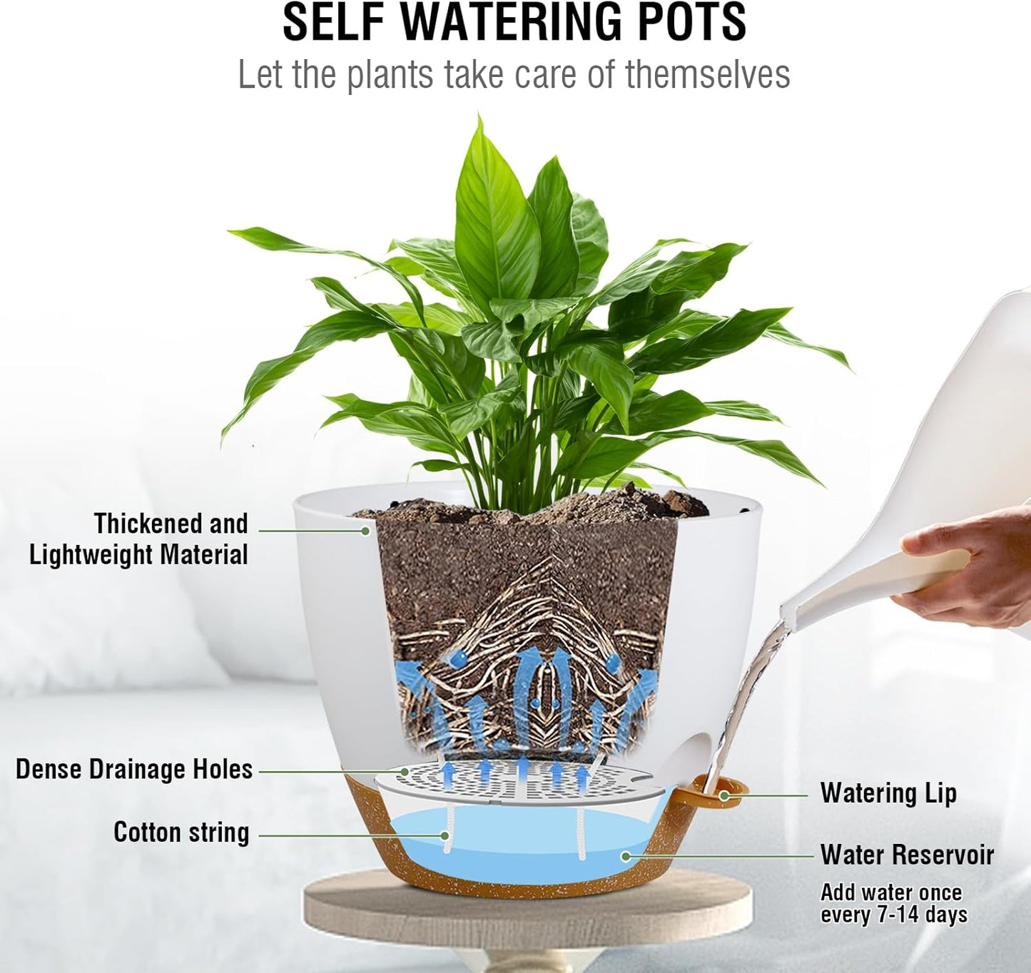 10 inch Self Watering Hanging Planters, 2 Pack Hanging Baskets for Indoor Outdoor Plants, Hanging