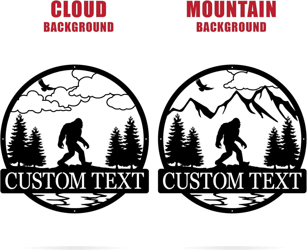 Outdoor Sasquatch Custom Name Metal Sign | Bigfoot Mountain Yard Art Decor | Metal Sasquatch Yeti