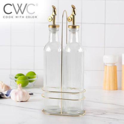COOK WITH COLOR Glass Olive Oil Dispenser Bottle - 2 Pack, 17 oz Cruet - Elegant Carafe Decanter